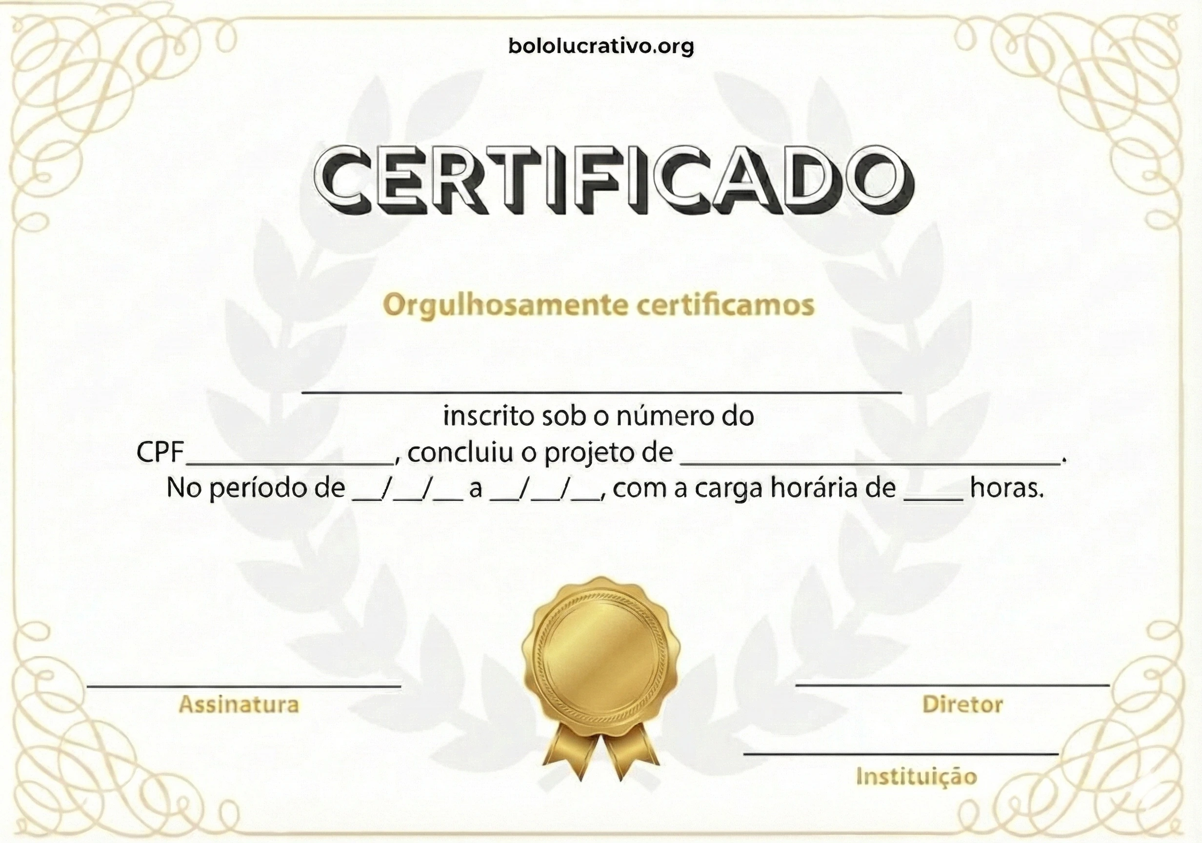 Certificado do Curso Bolo Lucrativo